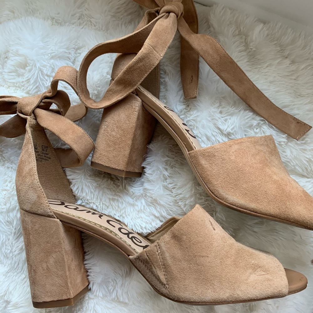 Tan Suede Sam Edelman Lace Up Block Heels
